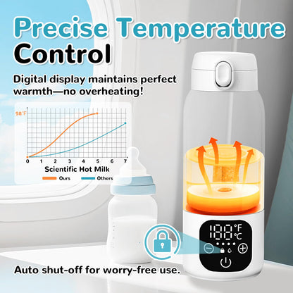 Portable Bottle Warmer for Baby – 17oz, Fast Heat in 2 Minutes, 20-Hour Battery Life
